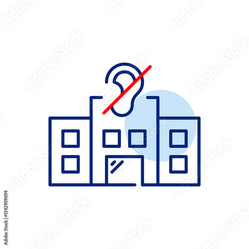 Hospital and ear crossed symbol. Audiologist, otolaryngologist treating hearing loss. Health services designed for deaf or hard-of-hearing patients, such as sign language communication. Pixel perfect,