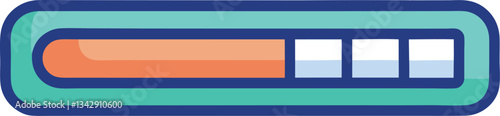 Colorful Progress Bar Vector Illustration, A vector illustration of a colorful progress bar with orange, teal, and blue sections, showing partial progress.
