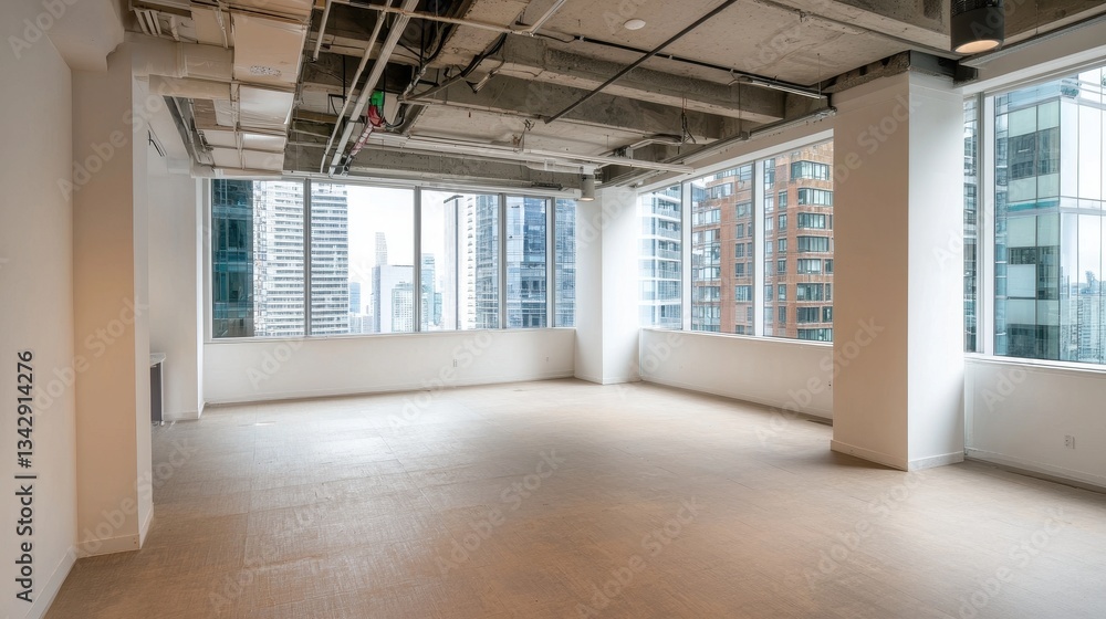 Fototapeta premium Spacious Empty Office Interior with Modern Urban City View