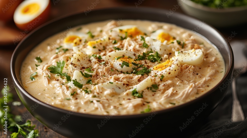 A creamy blend of shredded chicken, celery, hard-boiled eggs, and mayonnaise, seasoned with herbs and spices, a classic comfort food. A creamy blend of shredded chicken, celery, hard-boiled eggs, and mayonnaise, seasoned with herbs and spices, a classic comfort food.