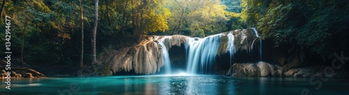 Lush Waterfall Cascading into a Turquoise Pool