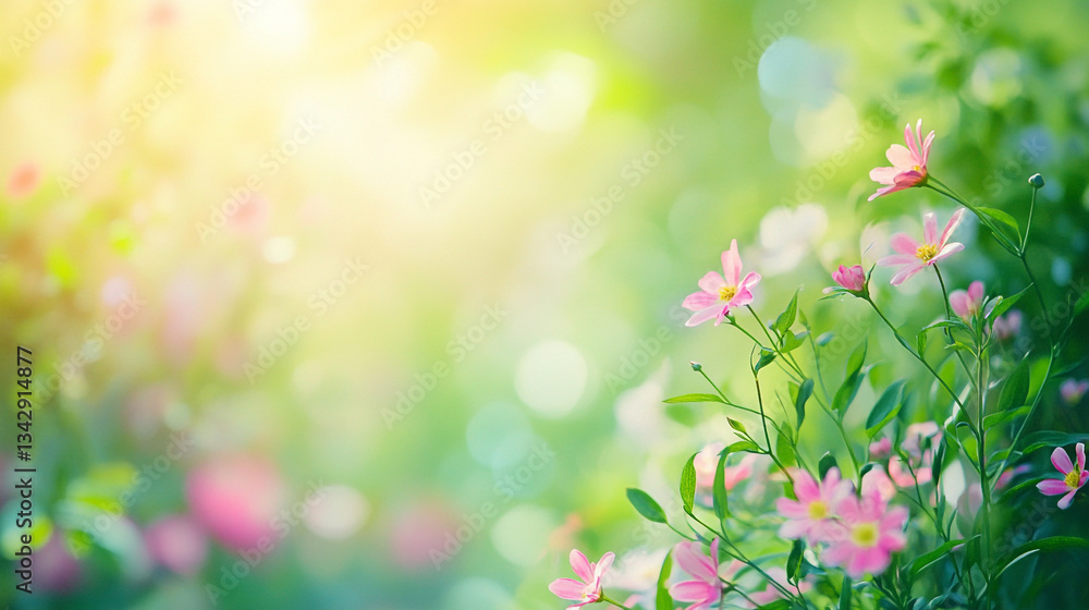 A blurred garden with colorful flowers in the foreground with bokeh effect, Bright pink cherry blossoms flourishing in soft light, A peaceful garden filled with flowers use for decor and wedding card. A blurred garden with colorful flowers in the foreground with bokeh effect, Bright pink cherry blossoms flourishing in soft light, A peaceful garden filled with flowers use for decor and wedding card.