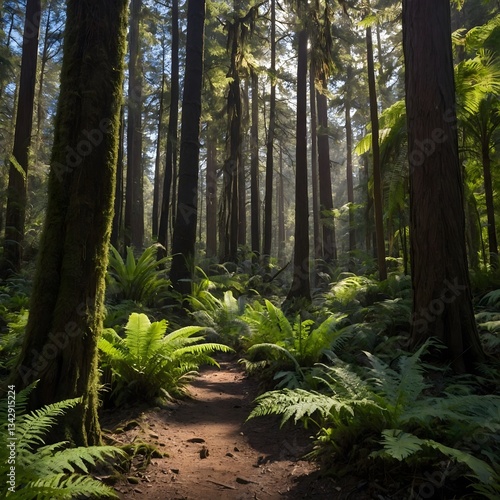 Adcrocuta Walking Through Dense Prehistoric Forest with Towering Ferns