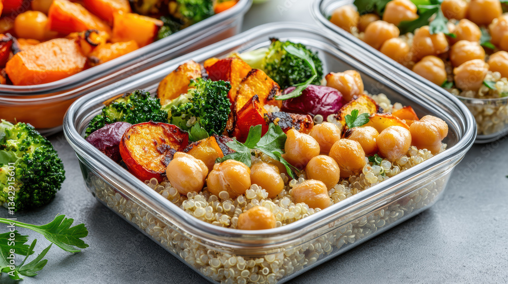 Nutritious meal prep with quinoa, chickpeas, and roasted vegetables Nutritious meal prep with quinoa, chickpeas, and roasted vegetables