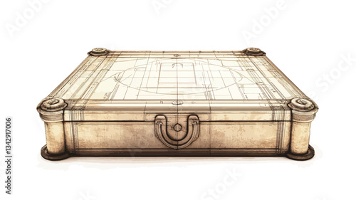 The image shows a close-up view of a square antique game board. The board appears to be made of brass with an inlaid lighter-colored material creating a grid-like pattern on the top surface. The