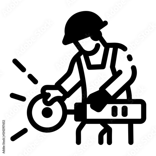 Construction engineer using grinding tool, glyph style icon
