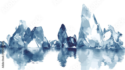 The image depicts an abstract representation of ice formations.  The formations are rendered in shades of blue, ranging from light to dark, creating a sense of depth and texture.  They are depicted