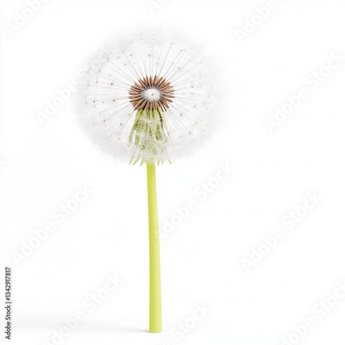 Wallpaper Mural Delicate Dandelion Puffball with White Fluffy Seeds on Bright Green Stem Against White Background Torontodigital.ca
