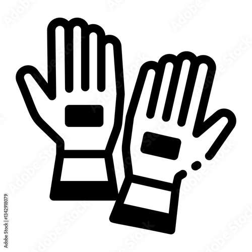 A glyph icon of a pair of protective gloves 
