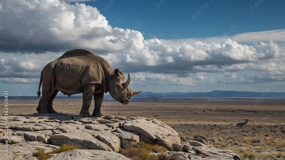 Fototapeta premium Thalassictis Scanning Horizon from Rocky Outcrop on Barren Miocene Plain