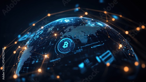 A glowing globe made of digital currency symbols floating in space, representing global finance, wealth, and investment.