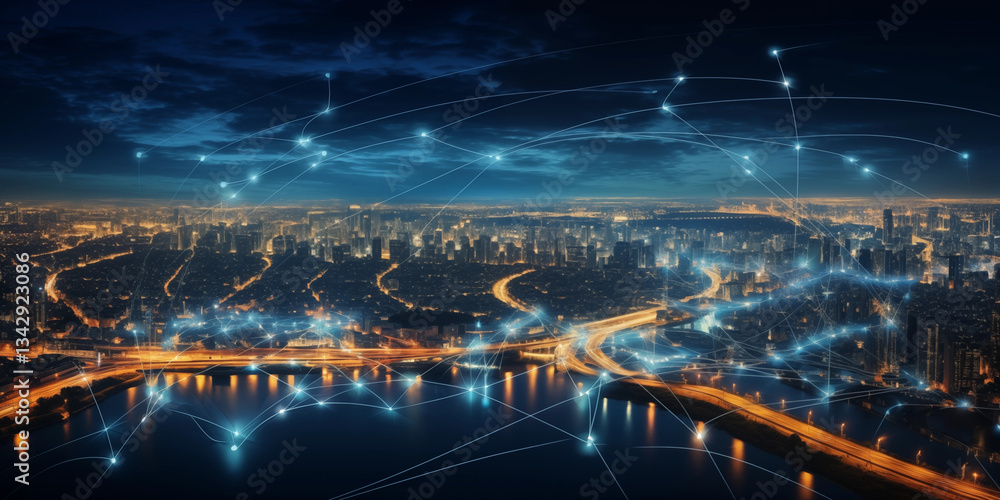 Fototapeta premium Smart city infrastructure and technology future vision digital transformation concept.