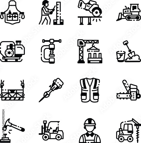 Set of Glyph Style Construction Labour Icons 
