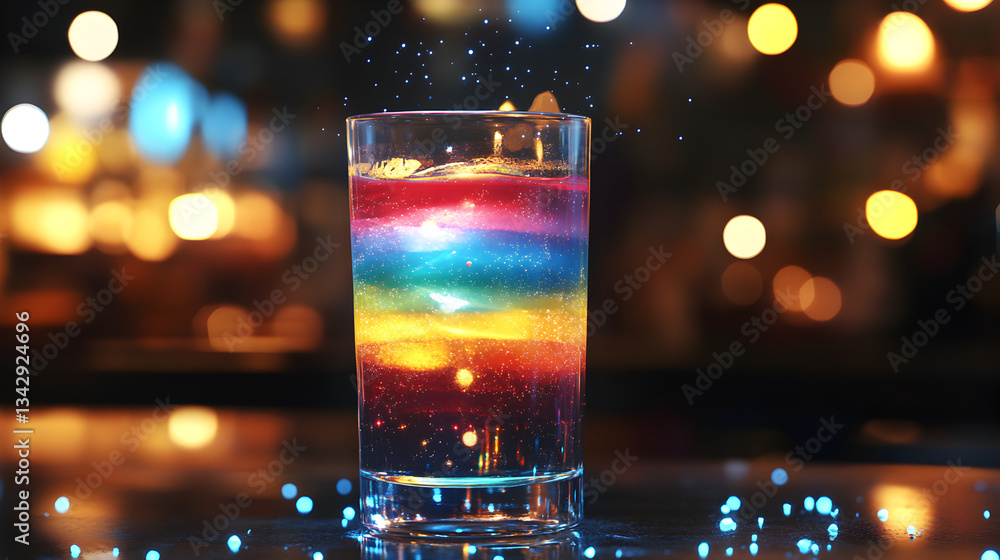with glowing ice spheres floating in a vibrant, swirling liquid, and bioluminescent mist rising from the cup with glowing ice spheres floating in a vibrant, swirling liquid, and bioluminescent mist rising from the cup