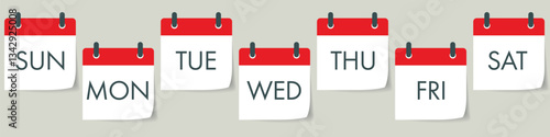 7 days of the week calendar icon set. 3D realistic vector illustration