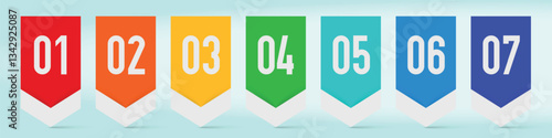 Bookmarks, pointers to seven positions. Flat vector illustration isolated on white