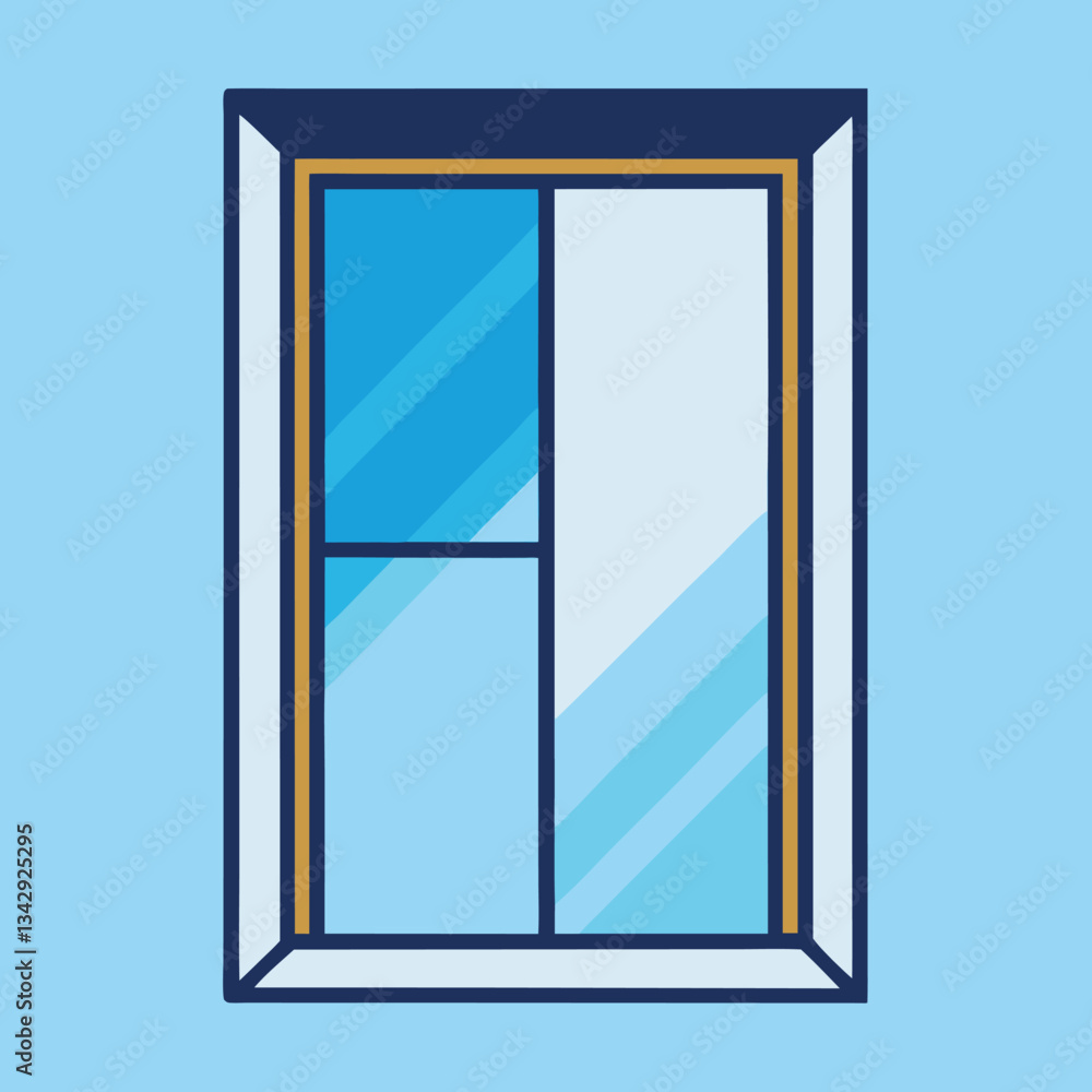Modern Window Vector with Two Glass Panels, A vector illustration of a modern window with two glass panels and distinct framing, set against a blue background.
Modern Window Vector with Two Glass Panels, A vector illustration of a modern window with two glass panels and distinct framing, set against a blue background.