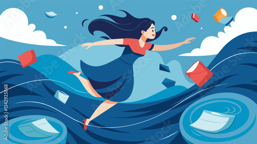 As she jumped into the Big Data Ocean she felt herself swallowed up by the swirling currents of information.. Vector illustration