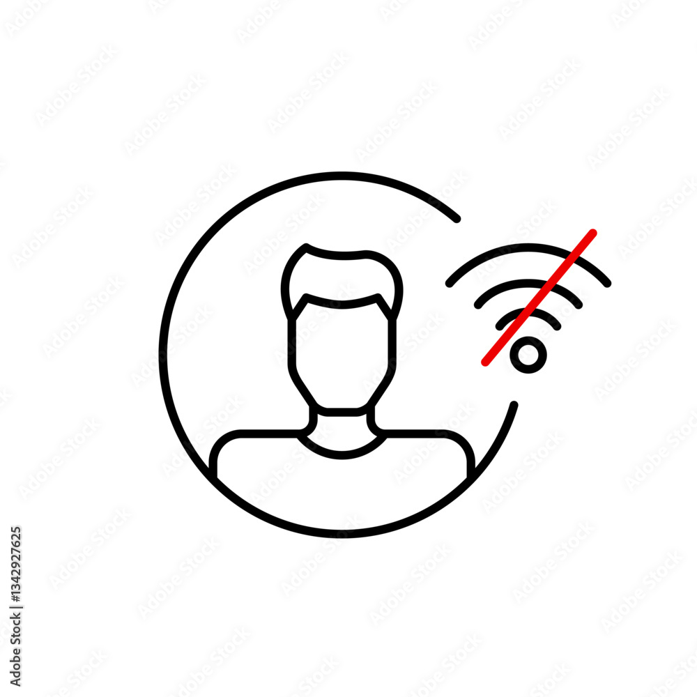 Male avatar and no wi-fi symbol. User offline, disconnected profile. Pixel perfect, editable stroke vector icon Male avatar and no wi-fi symbol. User offline, disconnected profile. Pixel perfect, editable stroke vector icon