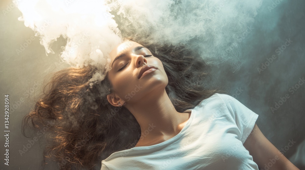 Fototapeta premium Young Woman Surrounded by Smoke