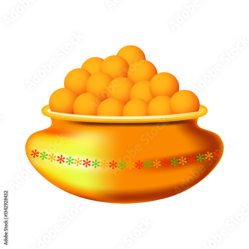 Vector illustration of Indian sweets in a pot on transparent background
