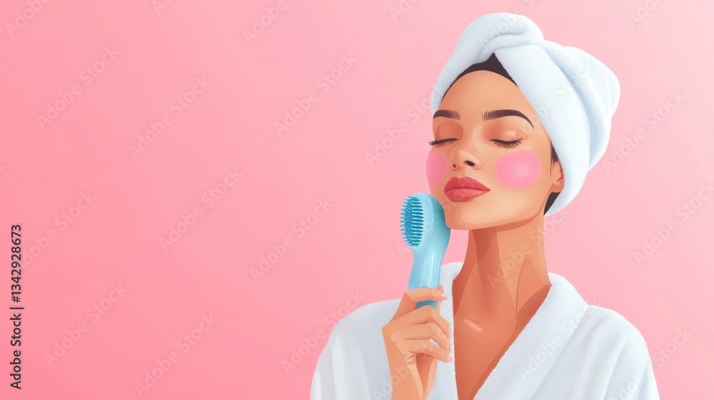 Woman with Closed Eyes Using a Facial Brush Woman with Closed Eyes Using a Facial Brush