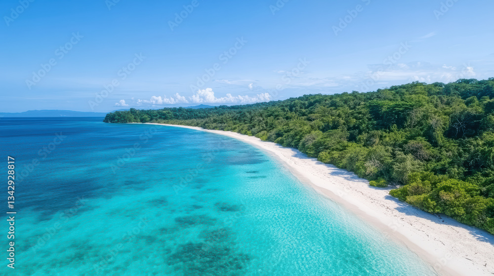 secluded white sand beach on remote tropical island with clear blue water secluded white sand beach on remote tropical island with clear blue water