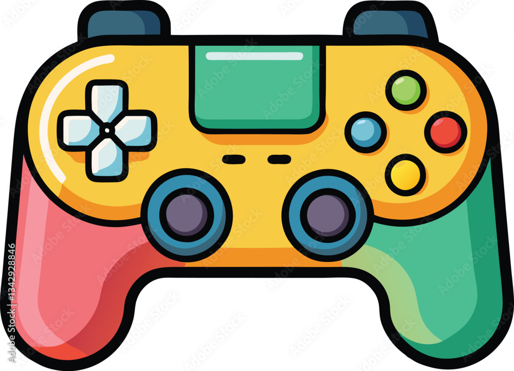 A vibrant and playful illustration of a green game controller featuring colorful buttons and a modern design, ideal for gaming visuals.
A vibrant and playful illustration of a green game controller featuring colorful buttons and a modern design, ideal for gaming visuals.