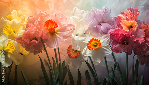 Wallpaper Mural Bouquet of Multicolored Daffodils in Yellow White Pink and Orange Torontodigital.ca