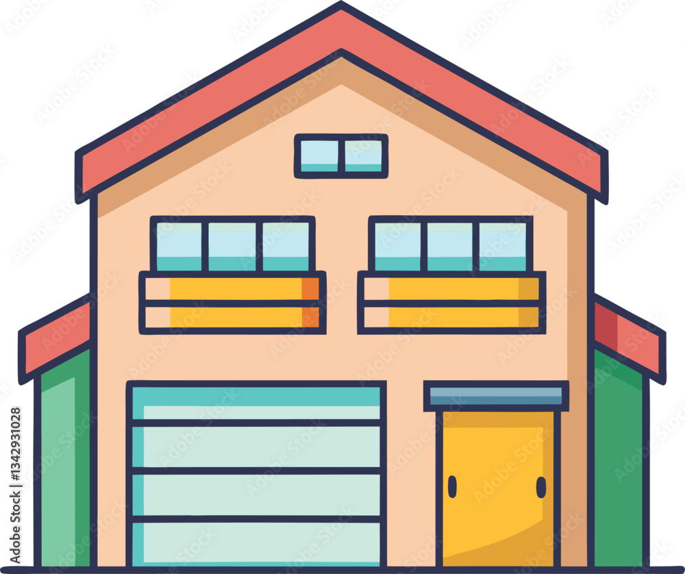 House vector with garage and two floors, A vector illustration of a house with a garage, two floors, and colorful details, suitable for home, architecture, and real estate themes.
House vector with garage and two floors, A vector illustration of a house with a garage, two floors, and colorful details, suitable for home, architecture, and real estate themes.