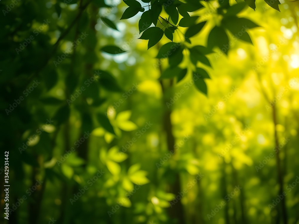 Lush Green Forest Sunlight Through Tree Leaves, Nature Landscape, Nature Background, Ecology, Environment, Nature Scenery. Lush Green Forest Sunlight Through Tree Leaves, Nature Landscape, Nature Background, Ecology, Environment, Nature Scenery.