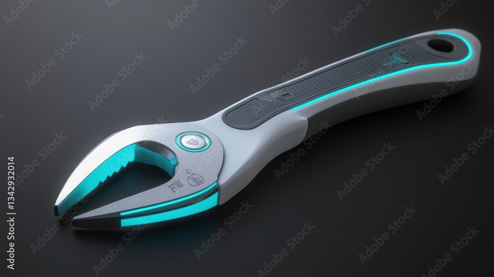 Futuristic wrench, dark background, glowing, tool Futuristic wrench, dark background, glowing, tool