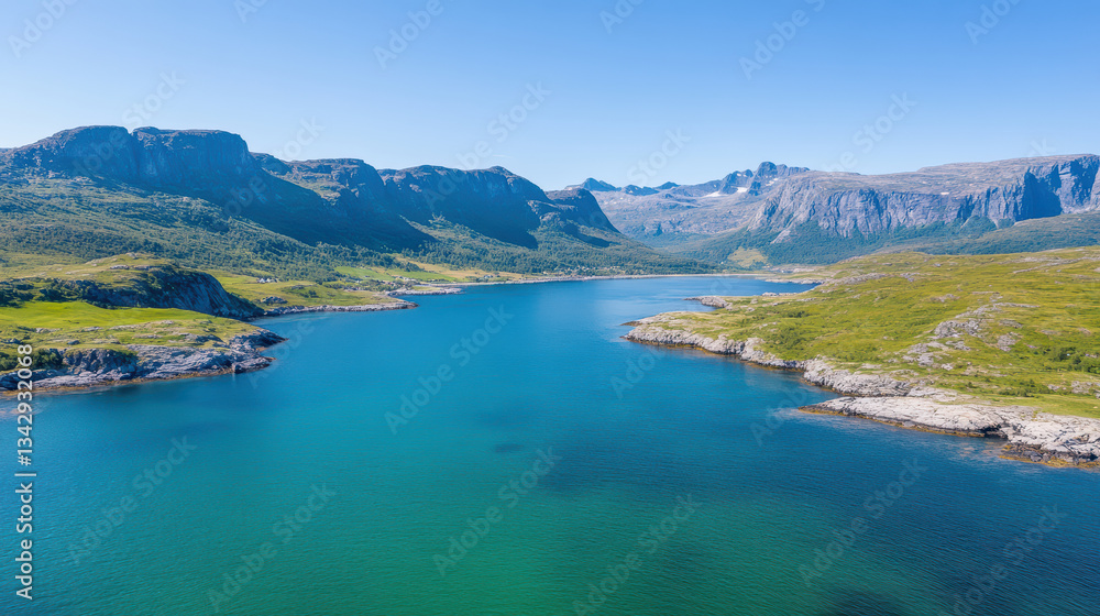 stunning aerial view of Norwegian fjords with clear blue waters and mountains stunning aerial view of Norwegian fjords with clear blue waters and mountains