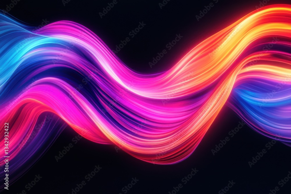 Obraz premium Bright and vibrant abstract neon waves blend seamlessly on a dark background. Captures energy and motion beautifully. Generated AI