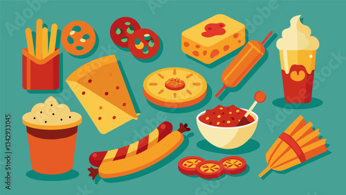 A tonguetingling mix of hot and savory treats featuring y chorizo bites and peppery cheese straws.. Vector illustration