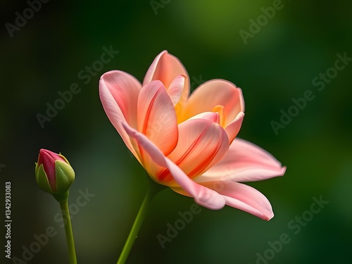Close-up of Pink Dahlia Flower with Bud, Nature Photography, Botanical Beauty, Floral Elegance, Garden Scene.