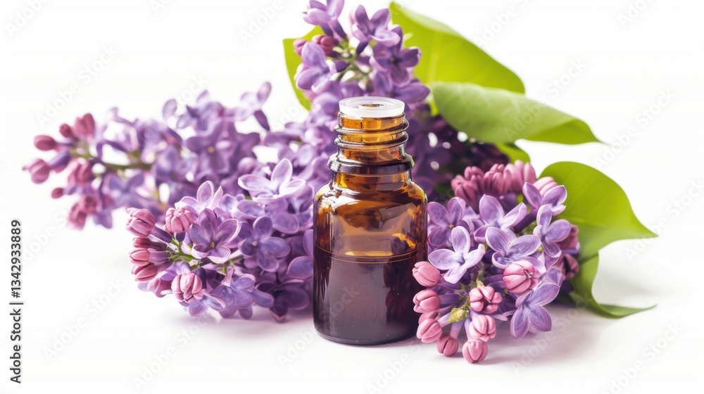 Exquisite Essential Oil Derived from Lilac, Set Against a Pure White Background Exquisite Essential Oil Derived from Lilac, Set Against a Pure White Background