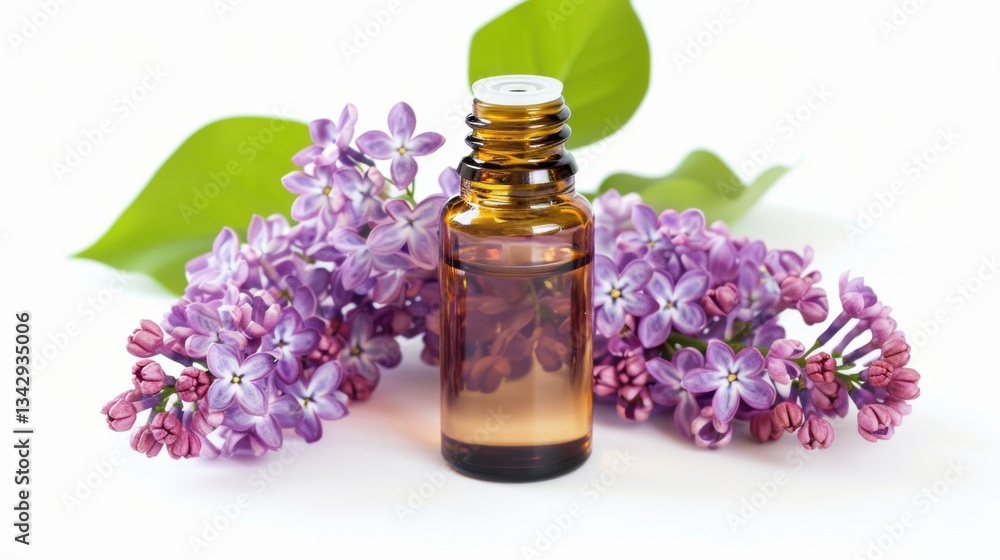 Exquisite Essential Oil Derived from Lilac, Set Against a Pure White Background Exquisite Essential Oil Derived from Lilac, Set Against a Pure White Background