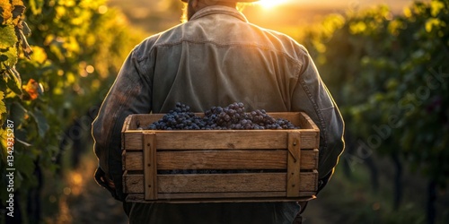 Obraz na płótnie Harvesting grapes at sunset in a vineyard during the fall season w salonie