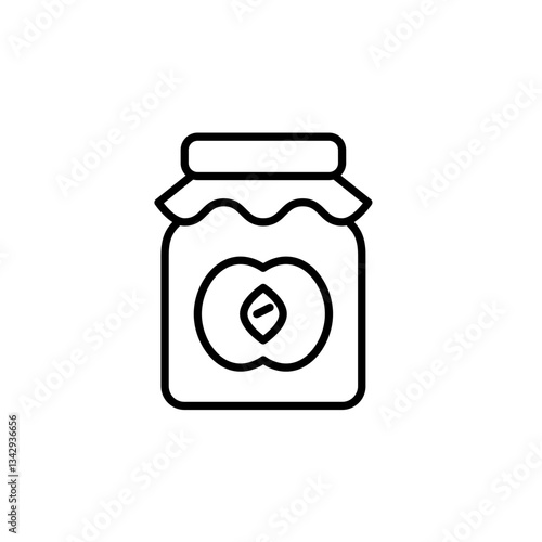 Peach jam in jar. Sweets and preserves. Breakfast spread for toasts. Pixel perfect, editable stroke vector icon