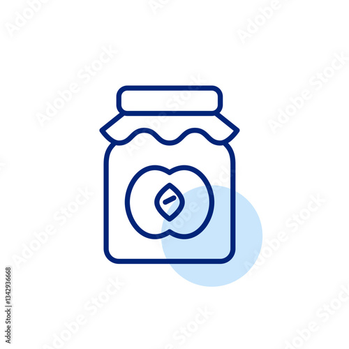 Peach jam in jar. Sweets and preserves. Breakfast spread for toasts. Pixel perfect, editable stroke vector icon