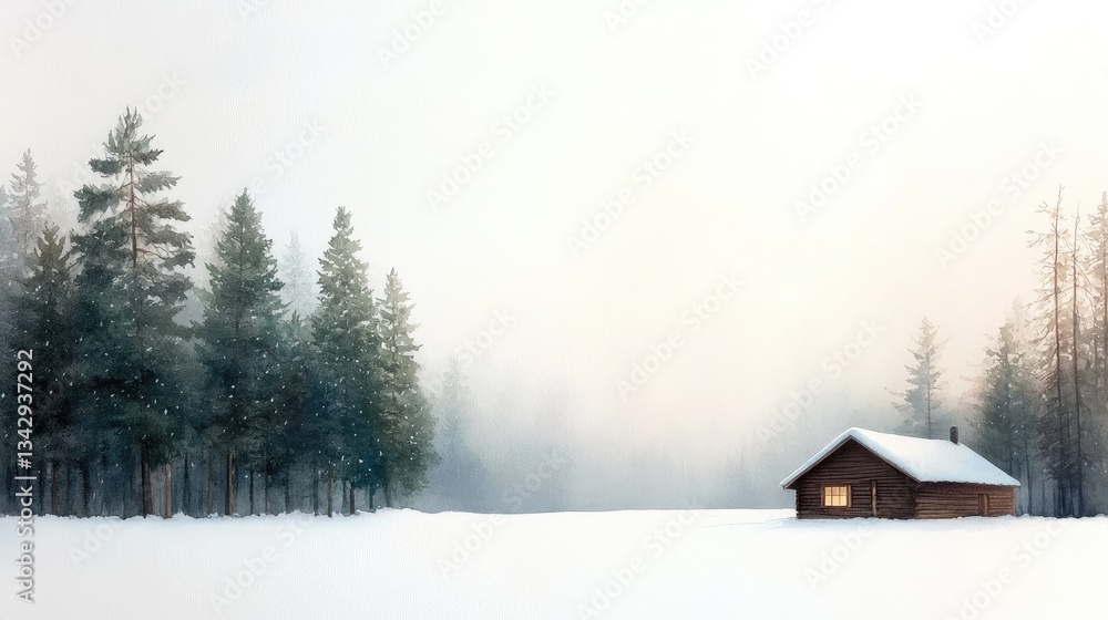 Snowy cabin in a misty forest Snowy cabin in a misty forest