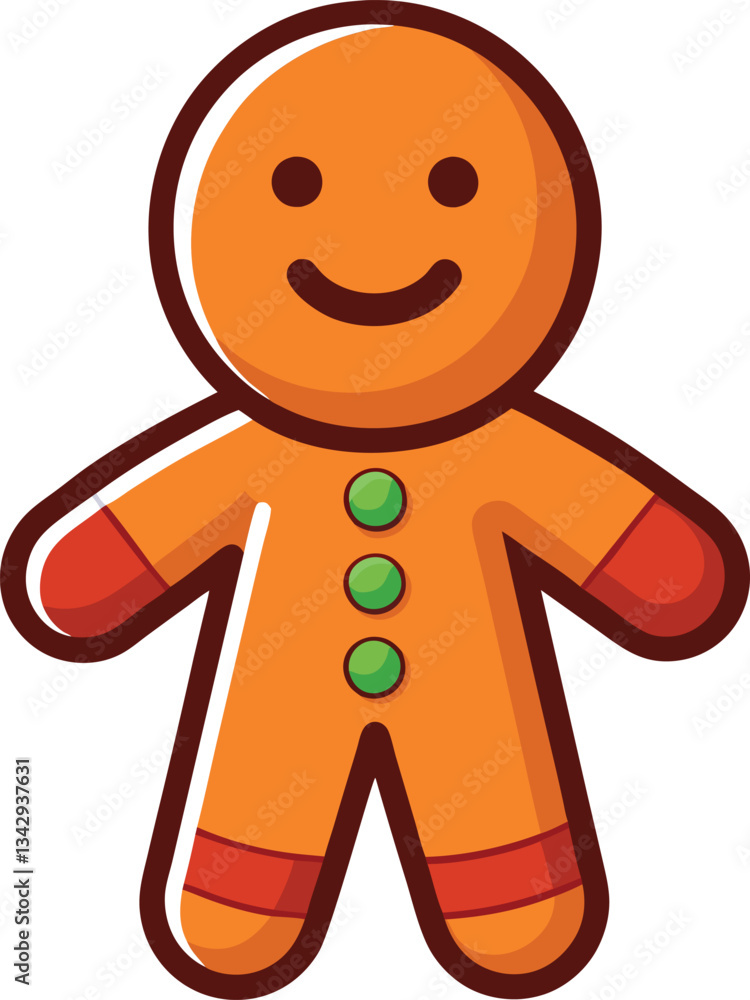 Classic Gingerbread Man Vector Illustration, A happy vector illustration of a gingerbread man with green buttons and red icing details, perfect for Christmas and festive designs.
Classic Gingerbread Man Vector Illustration, A happy vector illustration of a gingerbread man with green buttons and red icing details, perfect for Christmas and festive designs.