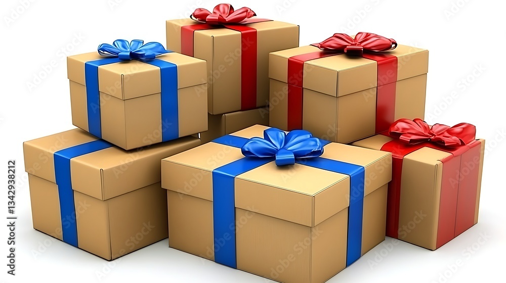 Obraz premium Stack of gift boxes with ribbons ready for presents