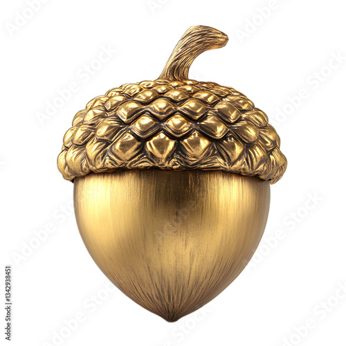 Close up view of a detailed golden acorn with a textured patterned surface