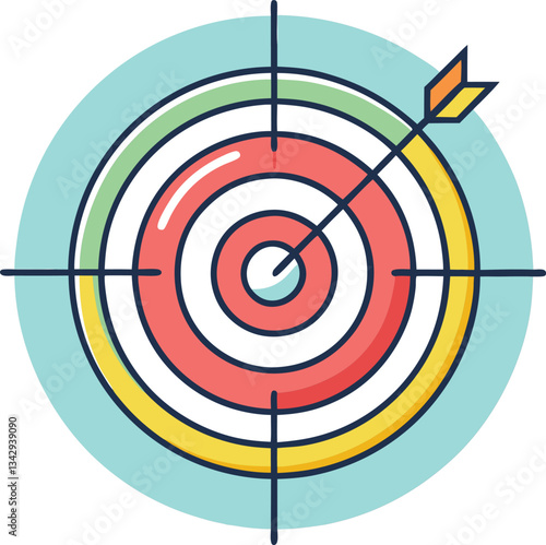 Bullseye target with arrow vector illustration, A vector illustration of a bullseye target with an arrow hitting the center, symbolizing focus, precision, and success.
