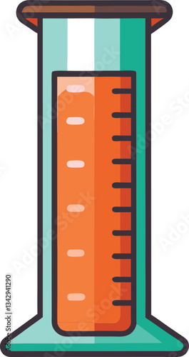 Measuring cylinder vector with two liquids, A vector illustration of a measuring cylinder filled with orange liquid, commonly used for accurate scientific measurements and experiments.
