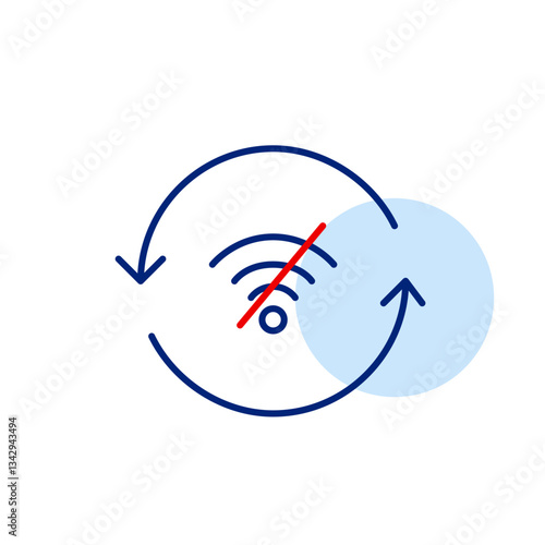 No wi-fi in refresh arrows. Data backup unavailable, no online cloud synchronization. Pixel perfect, editable stroke vector icon