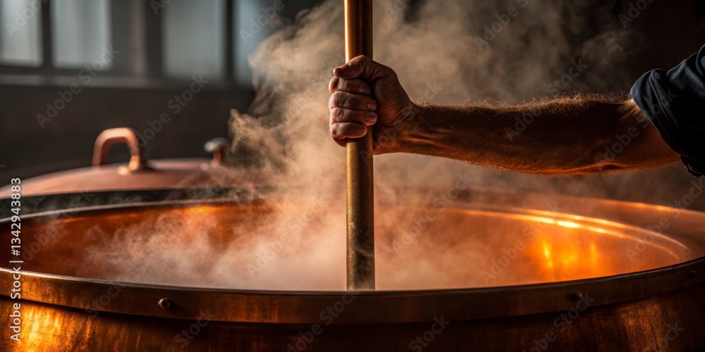 Crafting artisan beer in a bustling brewery during a vibrant afternoon