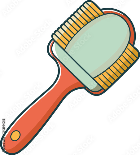 Vector illustration of a hairbrush with orange handle, Vector image of a hairbrush with an orange handle and bristles, designed for detangling and grooming hair.
